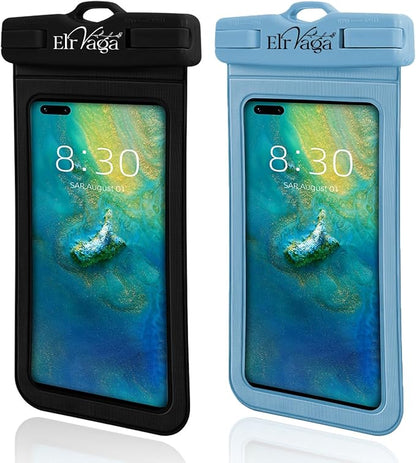 2 Pack IPX8 Waterproof Phone Pouch for iPhone 16/15/14/13 Pro Max Plus (7.2 Inch) - Swimming, Diving, Snorkeling, Snowproof - Touchscreen Friendly Underwater Photography Dry Bag (Black&Blue)