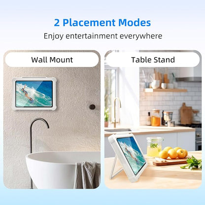 Shower Tablet Holder with HD&Touchable Screen, Anti-Fog Waterproof iPad Shower Mount, 2 Placement Modes, Compatible with iPad iPhone Tablet Under 11 in,White