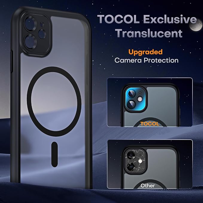 TOCOL for iPhone 11 Phone Case, Compatible with Magsafe Charger, Full Camera Protection, Drop Protection, Translucent Matte for iPhone 11 Case 6.1 inch (Black)