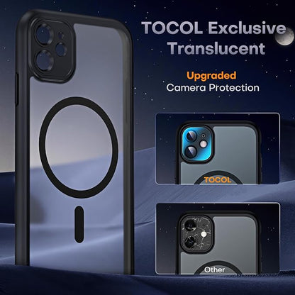 TOCOL for iPhone 11 Phone Case, Compatible with Magsafe Charger, Full Camera Protection, Drop Protection, Translucent Matte for iPhone 11 Case 6.1 inch (Black)
