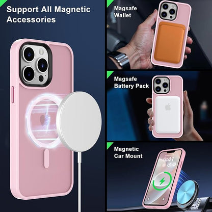 MOCCA Strong Magnetic for iPhone 12 Pro Max Case,[Compatible with Magsafe][Glass Screen Protector+Camera Lens Protector] Slim Thin Shockproof Cover Phone Case for iPhone 12 Pro Max 6.7",Pink