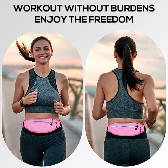 Running belt for Women &Men,Adjustable Exercise Waist Pack Reflective Running Belt for Sports Workout Cycling Hiking, Casual Hands-Free Wallets Phone Bag Fits All Phones(pink)