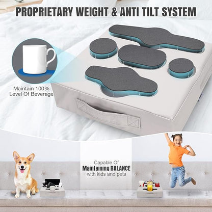 STBoo Couch Cup Holder Pillow Tray - Sofa Drink Cup Holder Cozy Buddy | Bed Caddy Organizer for Remote, Snacks Beverage, Phones, Tablet | Use it on Car, Pack, Beach, RV, Boat, Bedroom (Silvergrey)