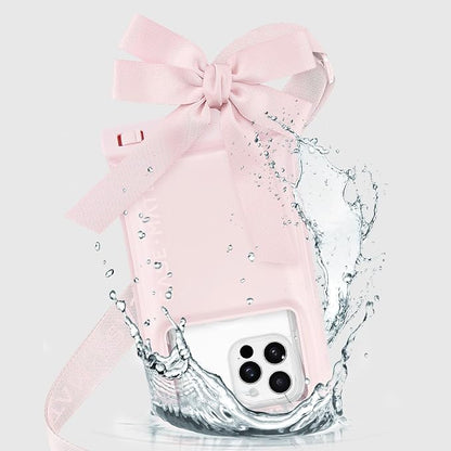 Case-Mate IP68 Waterproof Large Phone Pouch with Bow Design - Travel Beach Cruise Ship Essentials - Floating Phone Case with Crossbody Lanyard for iPhone 17 Pro Max/16 Pro/15/14/13/S26 - Ballet Pink