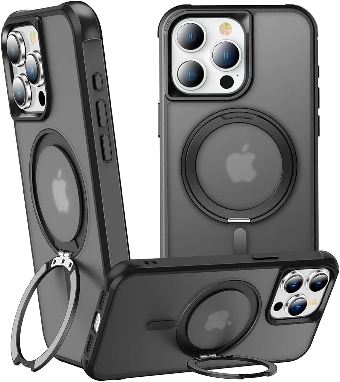 360° Magnetic Swivel Ring for iPhone 15 pro max case, Built-in Metal Stand and Ring Holder, Magsafe Compatible, Military Grade Protection, Shock Resistant - Black