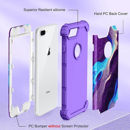 Hocase Heavy Duty Shockproof Protection Hard Plastic+Silicone Rubber Hybrid Protective Case for iPhone 7 Plus/iPhone 8 Plus - Blue Purple Marble