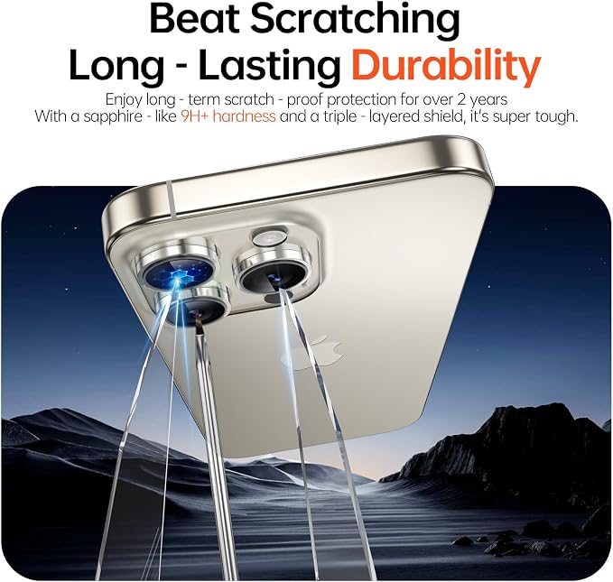 2 Pack Camera Lens Protector for iPhone 17 Pro Max/17 Pro/16 Pro Max/16 Pro/15 Pro Max/15 Pro/14 Pro Max/14 Pro [1:1 Invisible Fit & Ultra Clarity] Military Grade Glass & Metal Camera Cover, Natural