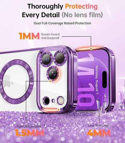 Meifigno Designed for iPhone 17 Pro Magnetic Case with Removable Phone Ring Stand, [Glitter Card & Wrist Strap] [MagSafe Compatible] [Built-in Mirror] Phone Ring Stand + Phone Case Kit, Purple