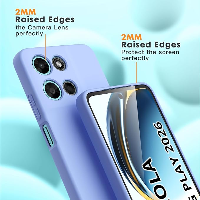 for Motorola Moto G 2026/G Play 2026 Case, 2 Pack Tempered Glass Screen Protectors, Soft TPU Liquid Silicone Shockproof Gel Cover-Purple