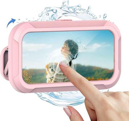 Shower Phone Holder Waterproof, 480°Rotation Wall Mount Shower Phone Case, HD Touch Screen Waterproof Phone Holder for Bathroom Bathtub Kitchen, Fit 4-7" Phone (Pink)