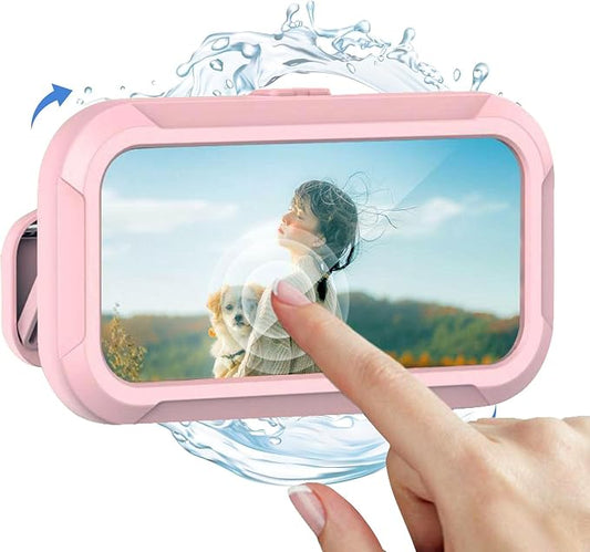 Shower Phone Holder Waterproof, 480°Rotation Wall Mount Shower Phone Case, HD Touch Screen Waterproof Phone Holder for Bathroom Bathtub Kitchen, Fit 4-7" Phone (Pink)