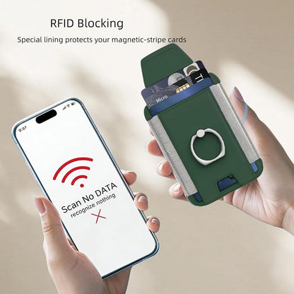for Magsafe Wallet, Slim Magnetic Card Wallet with Grip, 7 Cards Holder RFID Blocking, Ring Stand Stick on Wallet with Privacy Flap (Green)