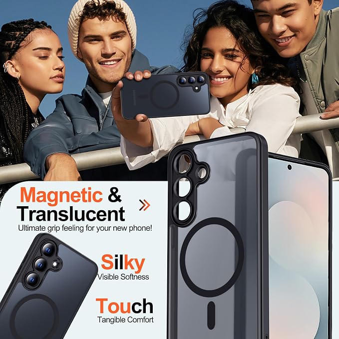 MOZOTER for Samsung Galaxy S25 FE Case,[Compatible with MagSafe] Black | [12Ft Military Dropproof][2*Screen Protector] Translucent Shockproof Holsters Case for S25 FE-White