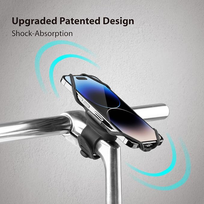 Bone Bike Tie Connect Kit 2, Bike Cell Phone Mount for Stem, Detachable & 360° Rotatable Silicone Holder with Shock-Absorbing Design, Cycling Phone Holder for Most Smartphones (Stem - Quick Release)