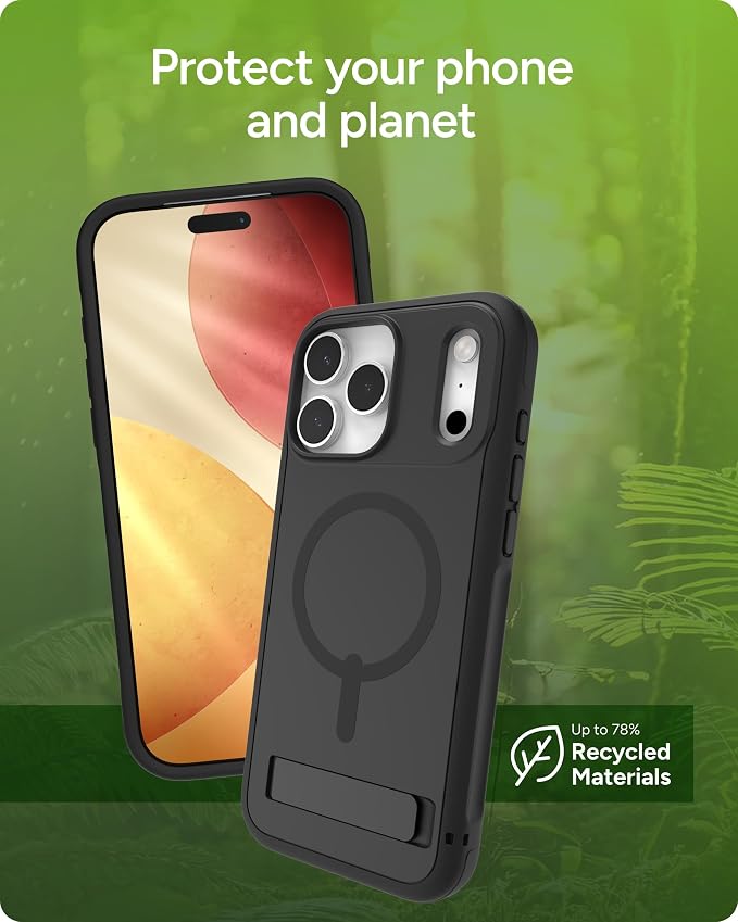 ZAGG Sedona Snap Case with Kickstand for iPhone 17 Pro Max - Pitch Black, Drop Protection (13ft/4m), Multi-Layer Protection, with Camera Button, MagSafe Phone Case with Impact-Absorbing Bumpers