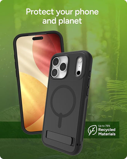 ZAGG Sedona Snap Case with Kickstand for iPhone 17 Pro Max - Pitch Black, Drop Protection (13ft/4m), Multi-Layer Protection, with Camera Button, MagSafe Phone Case with Impact-Absorbing Bumpers
