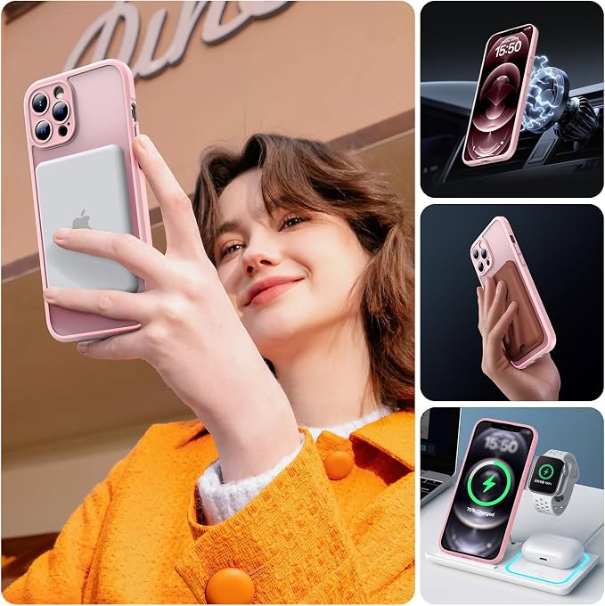 TOCOL for iPhone 12 Pro Max Case, Compatible with Magsafe Charger, Full Camera Protection, Translucent Matte for iPhone 12 Pro Max iPhone Case 6.7 inch (Light Pink)