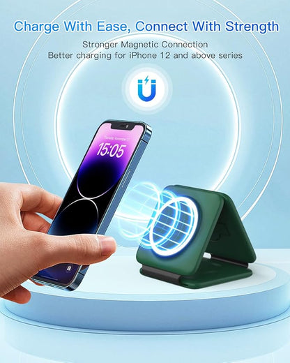 3 in 1 Wireless Charger for iPhone - Foldable Charging Station Travel Charging Dock Compatible with iPhone 16 15 14 13 12 Pro Max Plus Watch & Airpods
