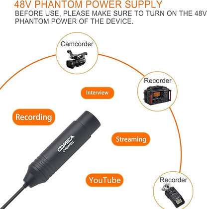 COMICA CVM-V02C XLR 48V Phantom Power Cardioid Lavalier Microphone,with Lapel Clip and Wind Muff,Lapel Mic for Camera Canon Sony Panasonic Camcorders Video Recording Interview YouTube