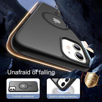 Pilaru for iPhone 11 Case & iPhone XR Case [Compatible with Magsafe] Translucent Matte Magnetic Case with Screen Protector,SlimThin Shockproof Protective Cover for iPhone 11 & iPhone XR-Black