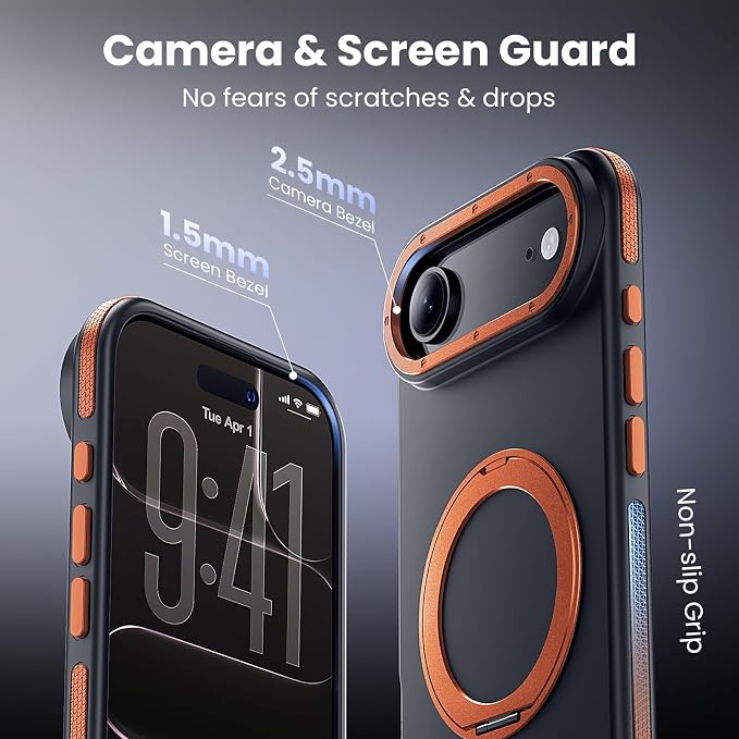 Strong Magnetic Case for iPhone Air (6.5", 2025) with Stand, Drop-Proof Bumper Cover with Contrast Color Border, Military-Grade Drop Protection, Shockproof Slim Thin Cover,Orange