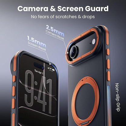 Strong Magnetic Case for iPhone Air (6.5", 2025) with Stand, Drop-Proof Bumper Cover with Contrast Color Border, Military-Grade Drop Protection, Shockproof Slim Thin Cover,Orange