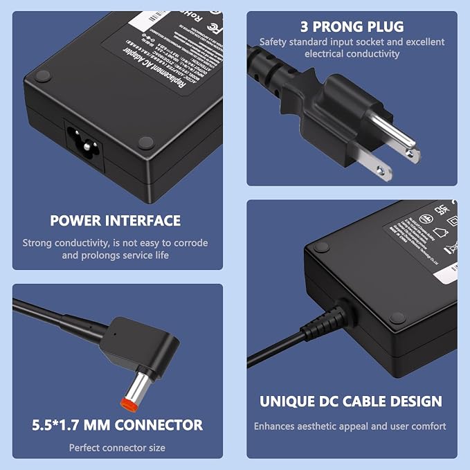 19.5V 9.23A 180W for Acer Laptop Charger Compatible with Acer Nitro 5 7 AN515-57 AN515-55 53 Predator Helios 300 G3-571 PH315-52 Triton 300 Series Laptop Power Adapter-5.5 * 1.7MM