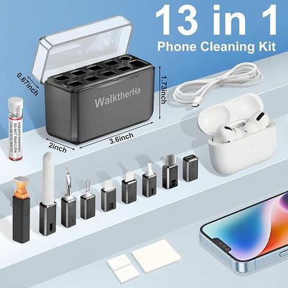 13-in-1 for iPhone Cleaning Kit Charging Port Cleaner- Multi-Tool Phone Cleaner for Repair iPhone AirPods Pro iPad (Type C) Charging Port Speaker, Lightning Cables, Connectors with Portable Case
