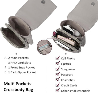 befen Genuine Leather Small Crossbody Bags for Women, Cell Phone Cross body Purse Bag with RFID Blocking Card Slots
