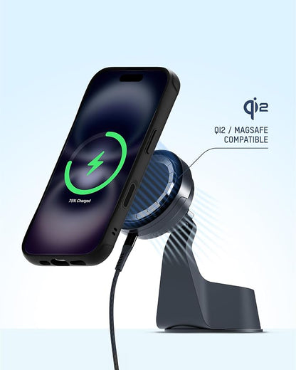 Mous 15W Wireless Charging Suction Mount, Designed for MagSafe Car Phone Holder- Fast Cooling Magnetic Car Mount Charger Compatible with iPhone 16/15/14/13, Pixel and S25 - Windshield/Dashboard