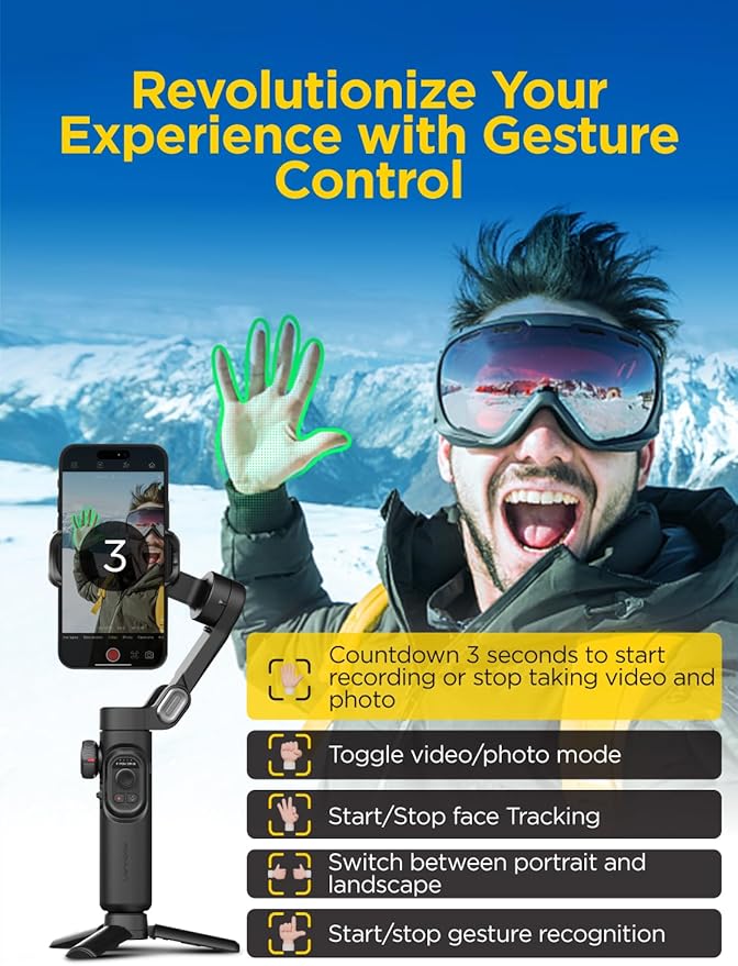 AOCHUAN Gimbal Stabilizer for iPhone Gimbal, Smartphone w/Focus Wheel Face/Object Tracking for iPhone 17 16 15 Pro Max/Android Foldable 3-Axis Handheld Phone Stabilizer for Video Recording -Smart XE