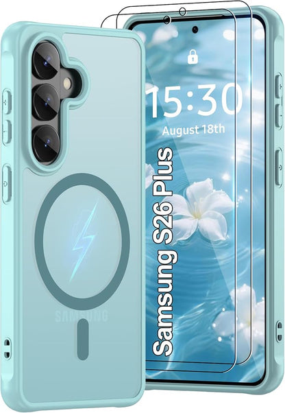 for Samsung Galaxy S26 Plus Phone Case: S26 Plus Case [Mag-Safe Fit] with 2PC HD Screen Protector,Frosted Translucent S26 Plus Case Soft-Touch Skin Protection for Galaxy S26 Plus Cover,Mint Greenn
