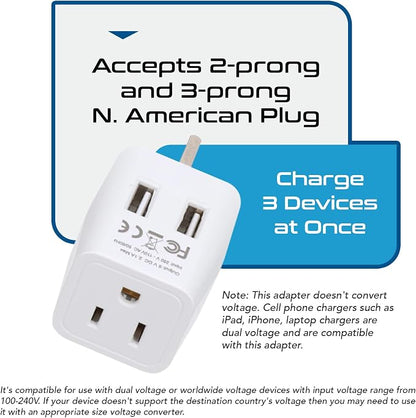Ceptics UK Plug Adapter, 3 in 1 with Dual USB for UAE, Ireland, Hong Kong | Plug Adapter Type G, Type G Travel Adapter for London, Hong Kong & Ireland, Grounded Power Adapter for Laptops & Cameras