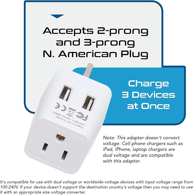 Ceptics Type G Travel Adapter - Canada to UK, Ireland & UAE Grounded Plug Adapter with Dual USB Ports for Electronic Devices (CTU-7) | UK Plug Adapter for Travel, UK Adapters for Travel from USA & Canada, Grounded Charger Adapter for Phones & Electronics