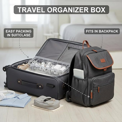 Tatuo 4 Pcs Cord Organizer for Drawer Desktop, Cable Organizer Box with 8 Compartments and Wire Ties, Plastic Charger Storage with Lid, Electronics Case for Home Office Accessories (Small,Clear)