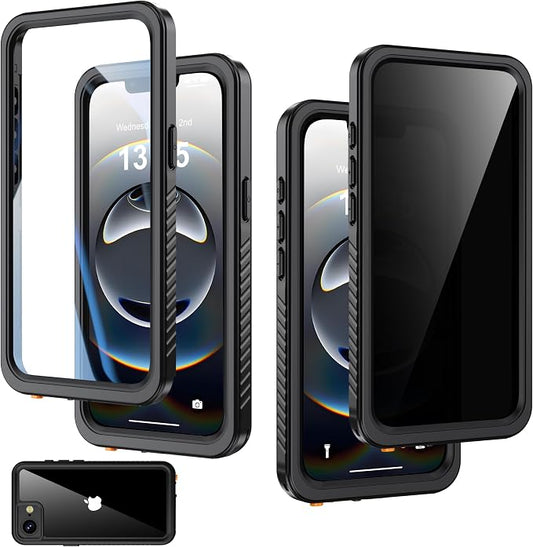 for iPhone 17E/16E Case Waterproof - Built-in Privacy Screen Protector & HD Screen Protector [IP68 Underwater] Shockproof Dustproof Full Body Protection iPhone 17E/16E Phone Case Black