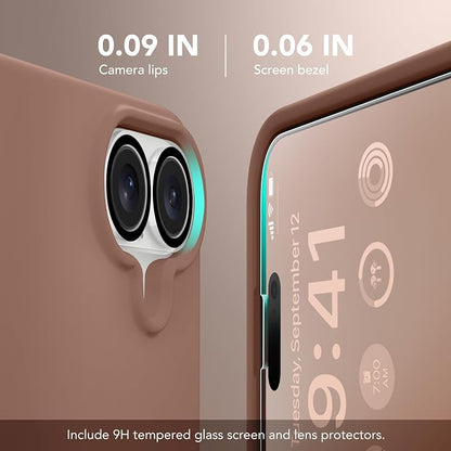 GONEZ Magnetic for iPhone 17 Case, Compatible with MagSafe, [Screen Protector + Camera Lens Protector], Liquid Silicone Anti-Scratch Shockproof Protective Phone Case 6.3 inch, Brown