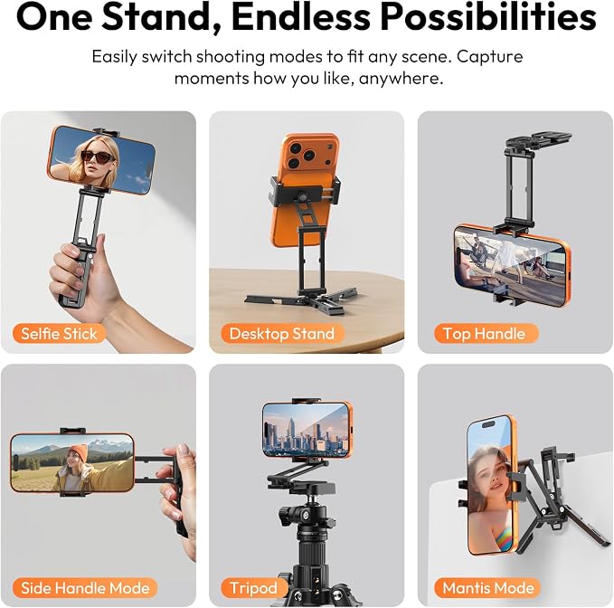 ULANZI Phone Tripod Mount with Arca Uka Base, Foldable Mini Tripod with 2 Cold Shoes Handheld Grip Compatible with iPhone17/16/15/ Android, Metal Phone Clamp for Desktop Vlogging Travel
