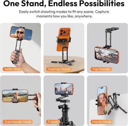 ULANZI Phone Tripod Mount with Arca Uka Base, Foldable Mini Tripod with 2 Cold Shoes Handheld Grip Compatible with iPhone17/16/15/ Android, Metal Phone Clamp for Desktop Vlogging Travel