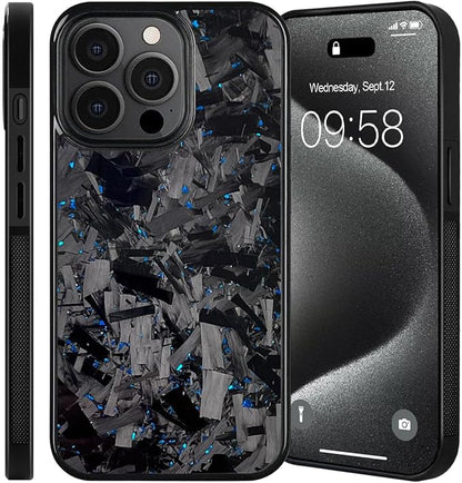 Hexafiber Phone Case,Forged Carbon Fiber Flakes Case,All-Inclusive,Support Wireless Charging,Anti-Slip Sides for iPhone Series (for iPhone 16,Blue)