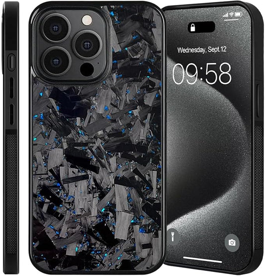 Hexafiber Phone Case,Forged Carbon Fiber Flakes Case,All-Inclusive,Support Wireless Charging,Anti-Slip Sides for iPhone Series (for iPhone 16 Pro,Blue)