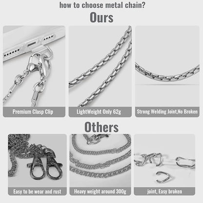 MOUTAKEY Metal Cell Phone chain Crossbody Phone lanyard with 2 Tether Tabs Detachable iPhone Chain Crossbody Strap,Non-rusting,Solid,iPhone Lanyard for Women Girls Travel Shopping Party Camping