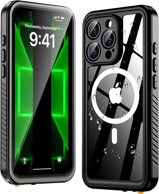 Oterkin Waterproof Case for iPhone 16 Pro Max Case Compatible with MagSafe,Full Body Rugged 16 Pro Max Phone Case with Built-in HD Screen & Lens Protector [12FT Military] Case (Black)
