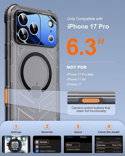 for iPhone 17 Pro Waterproof Case with Magsafe, Built-in [Camera & Screen Protector] [Lanyard], IP68 Water Proof Full Body Dustproof Heavy Duty Frosted Protective Phone Cover, 6.3" Black