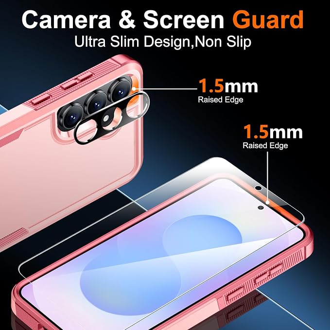 SPIDERCASE Designed for Samsung Galaxy S25 FE Case,[10 FT Military Grade Drop Protection],2 Pack [Tempered Glass Screen Protector+Camera Lens Protector] Heavy Duty Shockproof Case,Pink