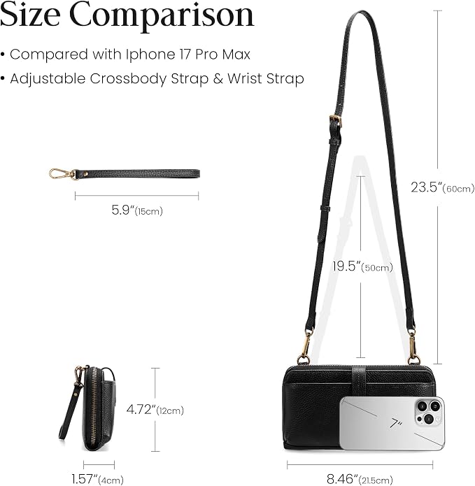 befen Leather Wristlet Wallet for Women Cell Phone Purse with Built in Wallet Vintage Leather Crossdody Bag Clutch Purse
