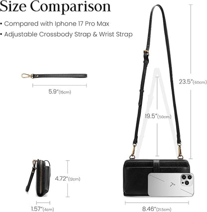 befen Leather Wristlet Wallet for Women Cell Phone Purse with Built in Wallet Vintage Leather Crossdody Bag Clutch Purse
