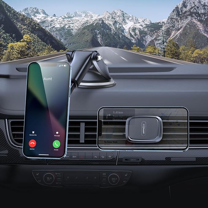 APPS2Car 3-in-1 Car Phone Mount Magnetic Dashboard Windshield Air Vent Mount Phone Holder for Car Universal Car Phone Holder with Powerful Suction Cup Built-in Strong 6 Magnets for All CellPhones