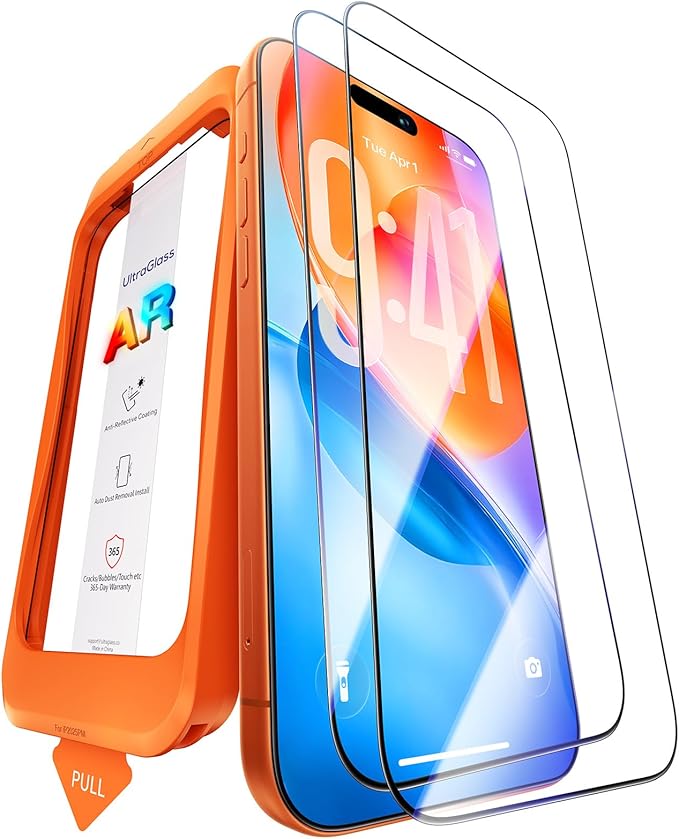 UltraGlass TOP 9H+ OptiArmor for iPhone 17 Pro Screen Protector [NO.1 Anti-Reflection & Military Grade Shatterproof] Anti Glare Screen Protector 17 Pro Tempered Glass Longest Durable AR, 2 Pack