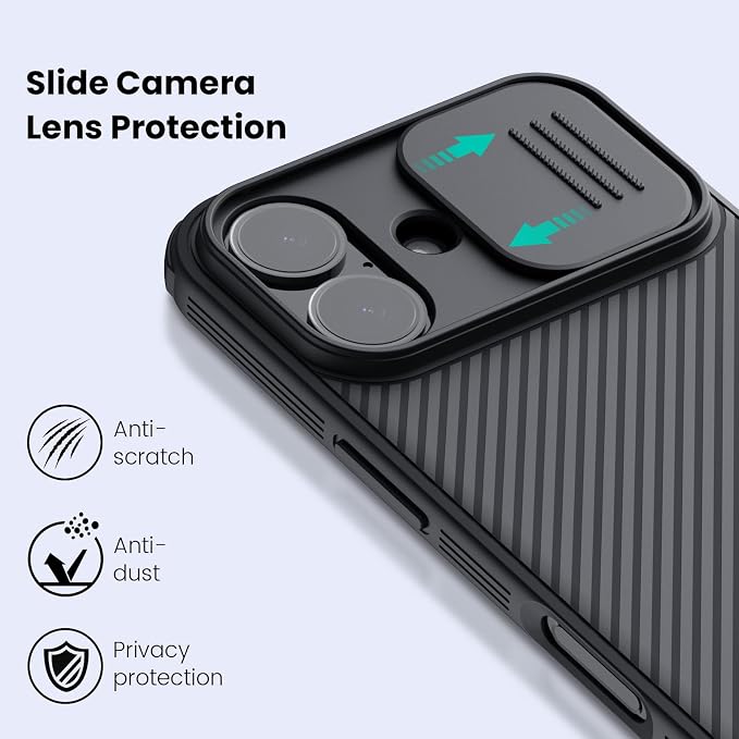 Nillkin for iPhone 17 Case with Slide Camera Cover, Thin Slim Fit, Shockproof Protective, Protector Privacy, Phone Case iPhone 17 Camera Lens Protector 6.3 inch, Black